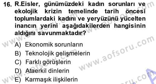 Aile Sosyolojisi Dersi Ara Sınavı Deneme Sınav Soruları 16. Soru