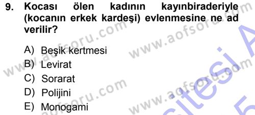 Aile Sosyolojisi Dersi 2014 - 2015 Yılı (Vize) Ara Sınav Soruları 9. Soru