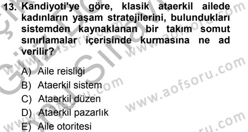 Aile Sosyolojisi Dersi 2014 - 2015 Yılı (Final) Dönem Sonu Sınav Soruları 13. Soru