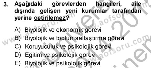 Aile Sosyolojisi Dersi 2014 - 2015 Yılı (Final) Dönem Sonu Sınav Soruları 3. Soru