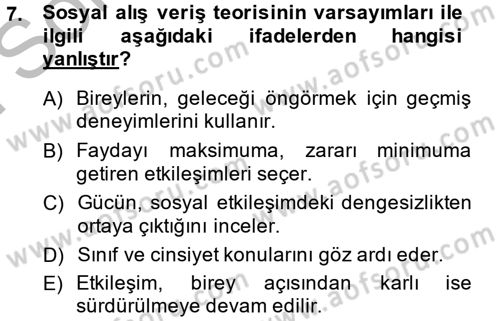 Aile Sosyolojisi Dersi 2014 - 2015 Yılı (Final) Dönem Sonu Sınav Soruları 7. Soru