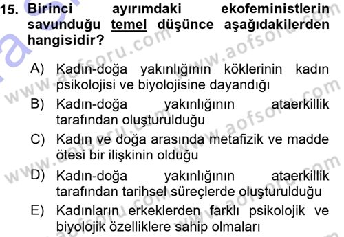 Aile Sosyolojisi Dersi 2015 - 2016 Yılı (Vize) Ara Sınav Soruları 15. Soru