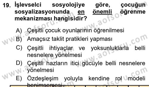Aile Sosyolojisi Dersi Ara Sınavı Deneme Sınav Soruları 19. Soru