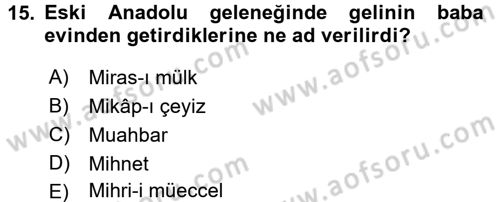 Aile Sosyolojisi Dersi 2016 - 2017 Yılı 3 Ders Sınav Soruları 15. Soru