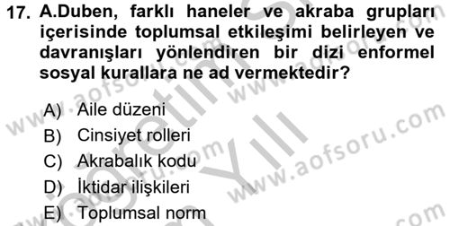 Aile Sosyolojisi Dersi 2016 - 2017 Yılı 3 Ders Sınav Soruları 17. Soru