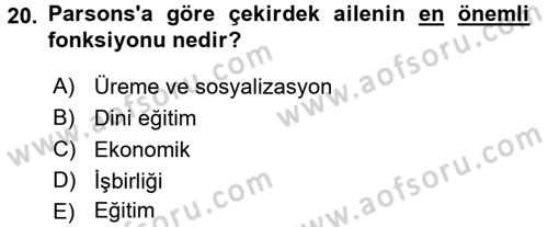 Aile Sosyolojisi Dersi 2016 - 2017 Yılı 3 Ders Sınav Soruları 20. Soru