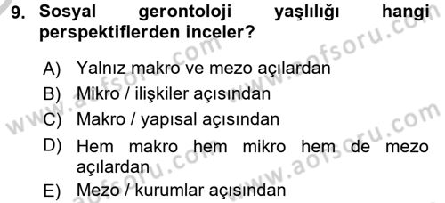Aile Sosyolojisi Dersi 2016 - 2017 Yılı 3 Ders Sınav Soruları 9. Soru