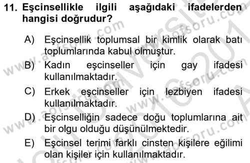 Aile Sosyolojisi Dersi Ara Sınavı Deneme Sınav Soruları 11. Soru