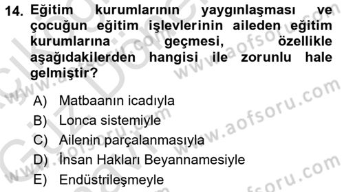 Aile Sosyolojisi Dersi Ara Sınavı Deneme Sınav Soruları 14. Soru