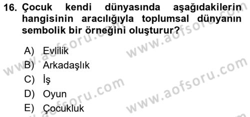 Aile Sosyolojisi Dersi 2016 - 2017 Yılı (Vize) Ara Sınav Soruları 16. Soru