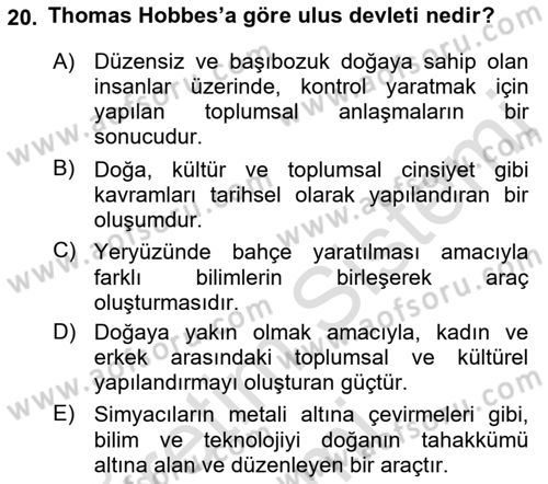 Aile Sosyolojisi Dersi 2016 - 2017 Yılı (Vize) Ara Sınav Soruları 20. Soru