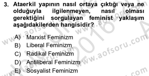 Aile Sosyolojisi Dersi Ara Sınavı Deneme Sınav Soruları 3. Soru