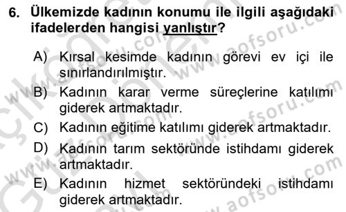 Aile Sosyolojisi Dersi 2016 - 2017 Yılı (Vize) Ara Sınav Soruları 6. Soru