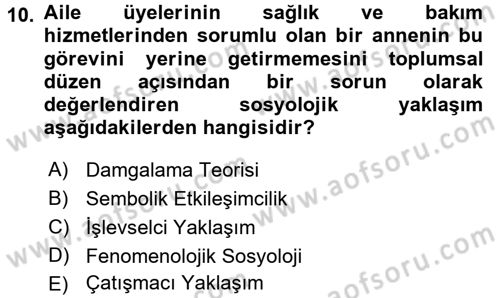 Aile Sosyolojisi Dersi 2016 - 2017 Yılı (Final) Dönem Sonu Sınav Soruları 10. Soru