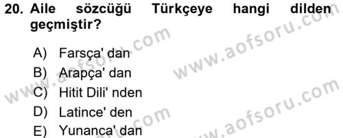 Aile Sosyolojisi Dersi 2016 - 2017 Yılı (Final) Dönem Sonu Sınav Soruları 20. Soru