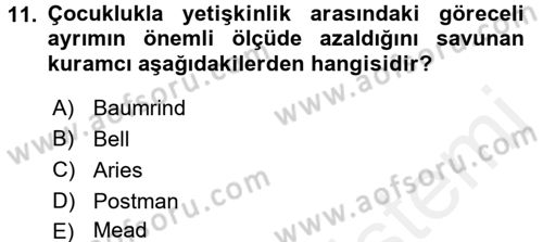 Aile Sosyolojisi Dersi 2017 - 2018 Yılı 3 Ders Sınav Soruları 11. Soru