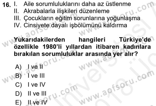 Aile Sosyolojisi Dersi 2017 - 2018 Yılı 3 Ders Sınav Soruları 16. Soru