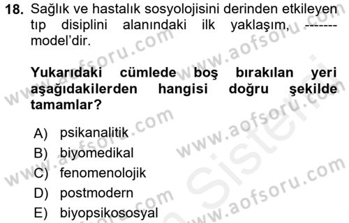 Aile Sosyolojisi Dersi 2017 - 2018 Yılı 3 Ders Sınav Soruları 18. Soru