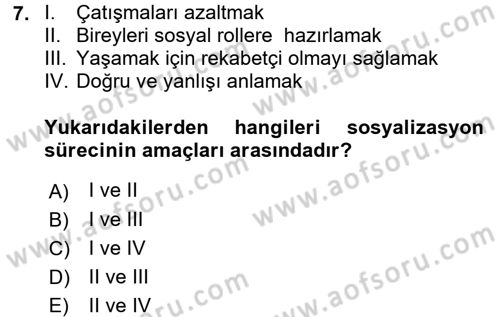 Aile Sosyolojisi Dersi 2017 - 2018 Yılı 3 Ders Sınav Soruları 7. Soru