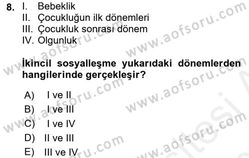 Aile Sosyolojisi Dersi 2017 - 2018 Yılı 3 Ders Sınav Soruları 8. Soru