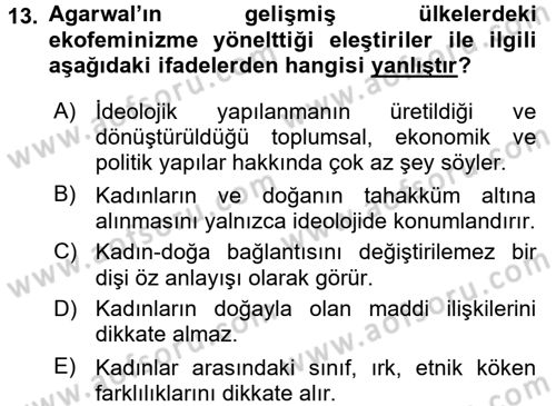 Aile Sosyolojisi Dersi Ara Sınavı Deneme Sınav Soruları 13. Soru