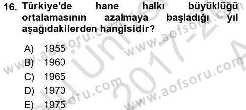 Aile Sosyolojisi Dersi Ara Sınavı Deneme Sınav Soruları 16. Soru