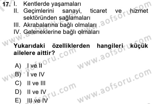 Aile Sosyolojisi Dersi Ara Sınavı Deneme Sınav Soruları 17. Soru