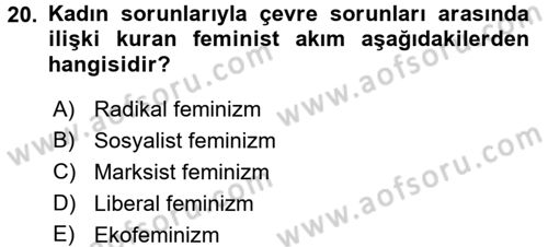 Aile Sosyolojisi Dersi 2017 - 2018 Yılı (Vize) Ara Sınavı 20. Soru