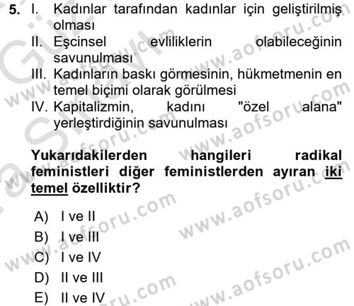 Aile Sosyolojisi Dersi Ara Sınavı Deneme Sınav Soruları 5. Soru