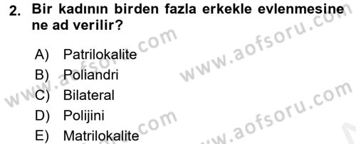 Aile Sosyolojisi Dersi 2017 - 2018 Yılı (Final) Dönem Sonu Sınav Soruları 2. Soru