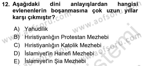 Aile Sosyolojisi Dersi 2018 - 2019 Yılı 3 Ders Sınav Soruları 12. Soru