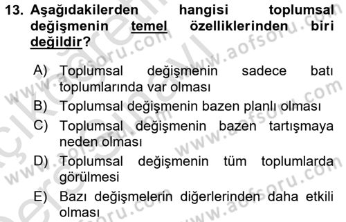 Aile Sosyolojisi Dersi 2018 - 2019 Yılı 3 Ders Sınav Soruları 13. Soru