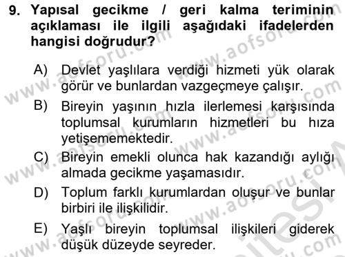 Aile Sosyolojisi Dersi 2018 - 2019 Yılı 3 Ders Sınav Soruları 9. Soru