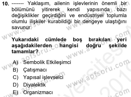 Aile Sosyolojisi Dersi 2018 - 2019 Yılı (Vize) Ara Sınavı 10. Soru