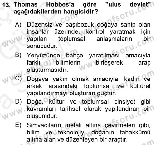 Aile Sosyolojisi Dersi 2018 - 2019 Yılı (Vize) Ara Sınavı 13. Soru