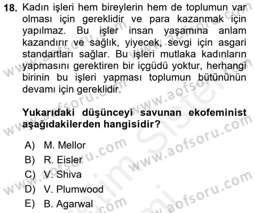 Aile Sosyolojisi Dersi 2018 - 2019 Yılı (Vize) Ara Sınavı 18. Soru