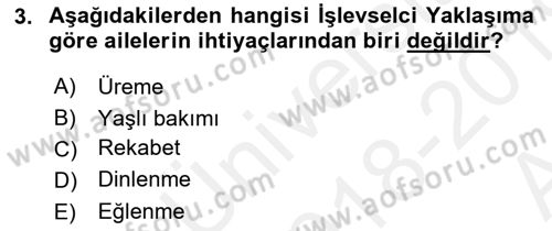 Aile Sosyolojisi Dersi 2018 - 2019 Yılı (Vize) Ara Sınavı 3. Soru