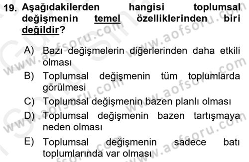 Aile Sosyolojisi Dersi 2018 - 2019 Yılı (Final) Dönem Sonu Sınav Soruları 19. Soru