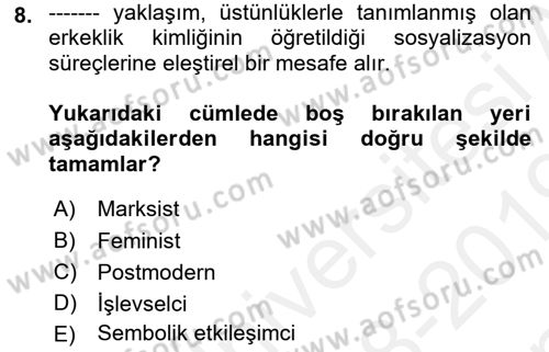Aile Sosyolojisi Dersi 2018 - 2019 Yılı (Final) Dönem Sonu Sınav Soruları 8. Soru