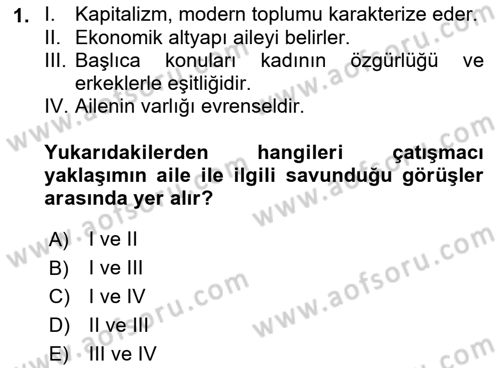Aile Sosyolojisi Dersi 2018 - 2019 Yılı Yaz Okulu Sınav Soruları 1. Soru