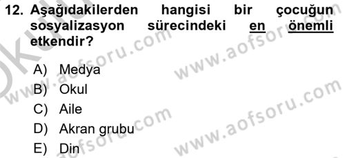 Aile Sosyolojisi Dersi 2018 - 2019 Yılı Yaz Okulu Sınav Soruları 12. Soru