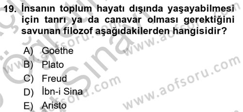 Aile Sosyolojisi Dersi 2018 - 2019 Yılı Yaz Okulu Sınavı 19. Soru