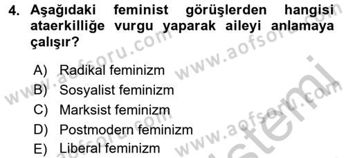 Aile Sosyolojisi Dersi 2018 - 2019 Yılı Yaz Okulu Sınav Soruları 4. Soru