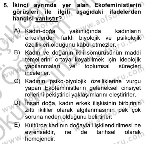 Aile Sosyolojisi Dersi 2018 - 2019 Yılı Yaz Okulu Sınav Soruları 5. Soru