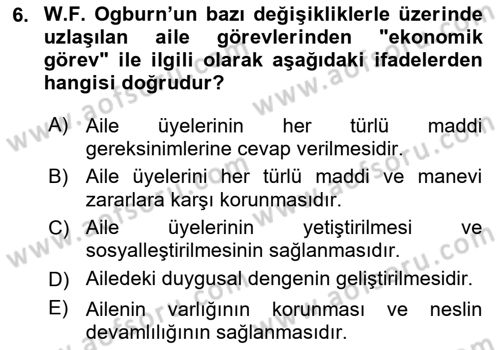 Aile Sosyolojisi Dersi 2018 - 2019 Yılı Yaz Okulu Sınav Soruları 6. Soru