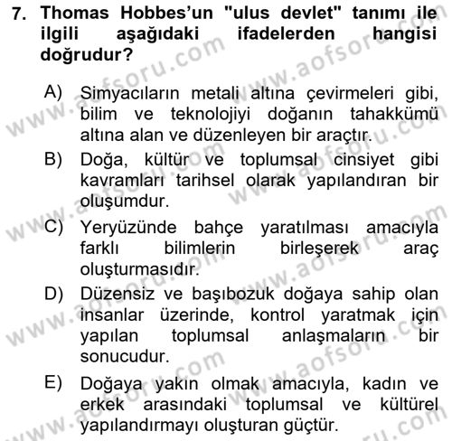 Aile Sosyolojisi Dersi 2018 - 2019 Yılı Yaz Okulu Sınavı 7. Soru