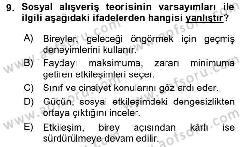 Aile Sosyolojisi Dersi 2018 - 2019 Yılı Yaz Okulu Sınav Soruları 9. Soru