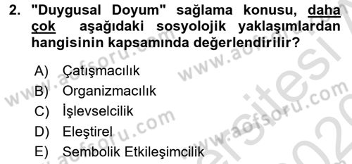 Aile Sosyolojisi Dersi Ara Sınavı Deneme Sınav Soruları 2. Soru