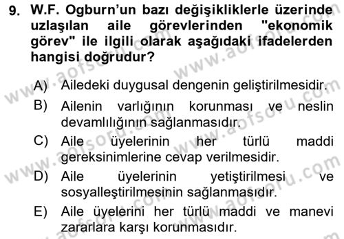 Aile Sosyolojisi Dersi Ara Sınavı Deneme Sınav Soruları 9. Soru