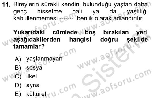 Aile Sosyolojisi Dersi 2019 - 2020 Yılı (Final) Dönem Sonu Sınav Soruları 11. Soru